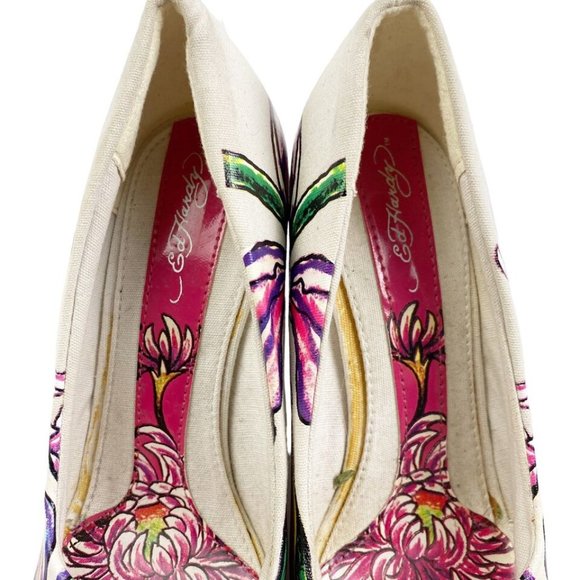 Vintage Y2Kstyle 00sfashion Ed Hardy Wedge Womens Floral 4.5" Inch Heels US Sz 5 - Picture 2 of 9